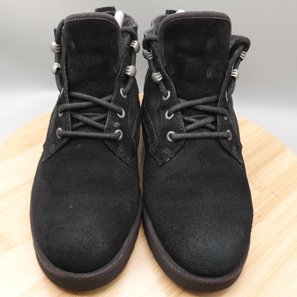 UGG Boots Women 8 Black Suede Bethany Lace Up Sheepskin Booties 1012532 Flaw - Picture 3 of 12